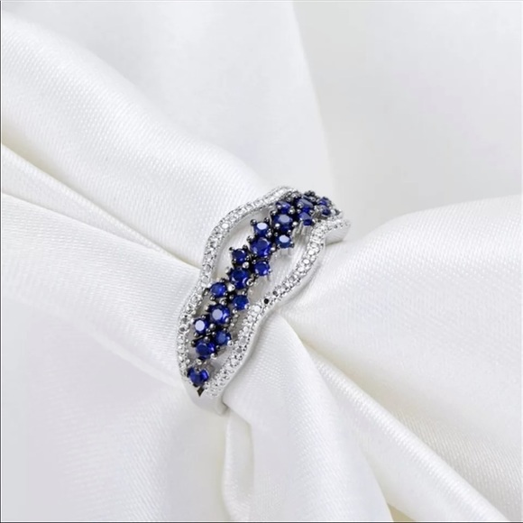 NWT 925 silver Blue Crystal Multi Layer Ring - Picture 3 of 4